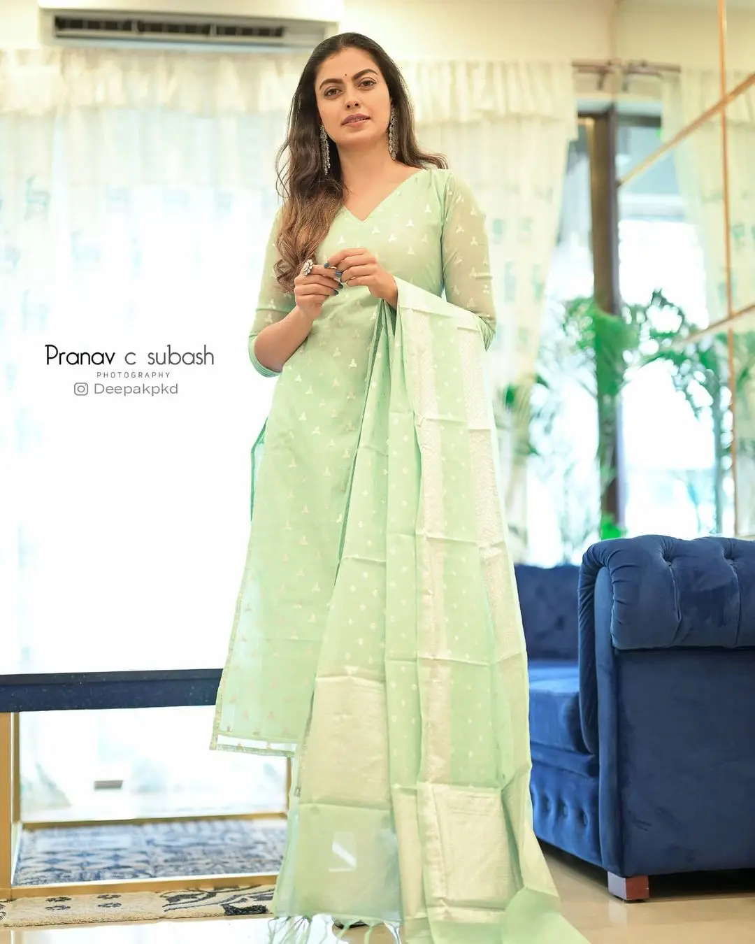 Anusree Nair In South Indian Traditional Green Gown